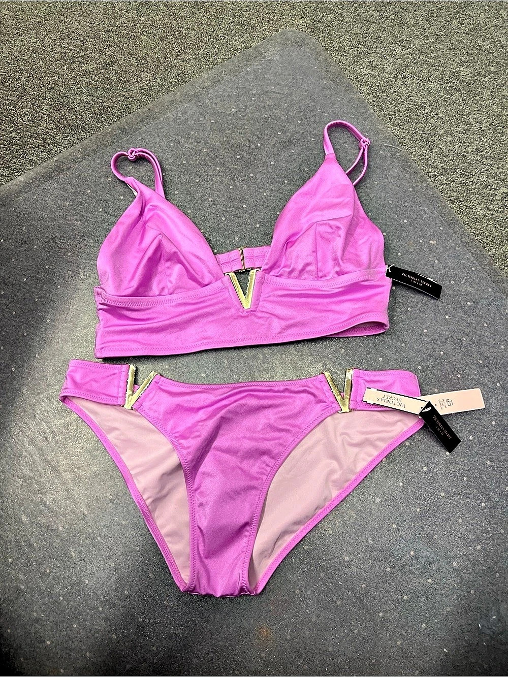 Victoria's Secret V-Hardware Bralette Bikini Top and Bottom Pink Bikini medium